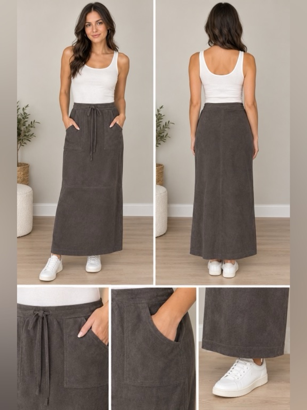Vintage Fashion Bug Brown Maxi Skirt Suede Like Long Size 12